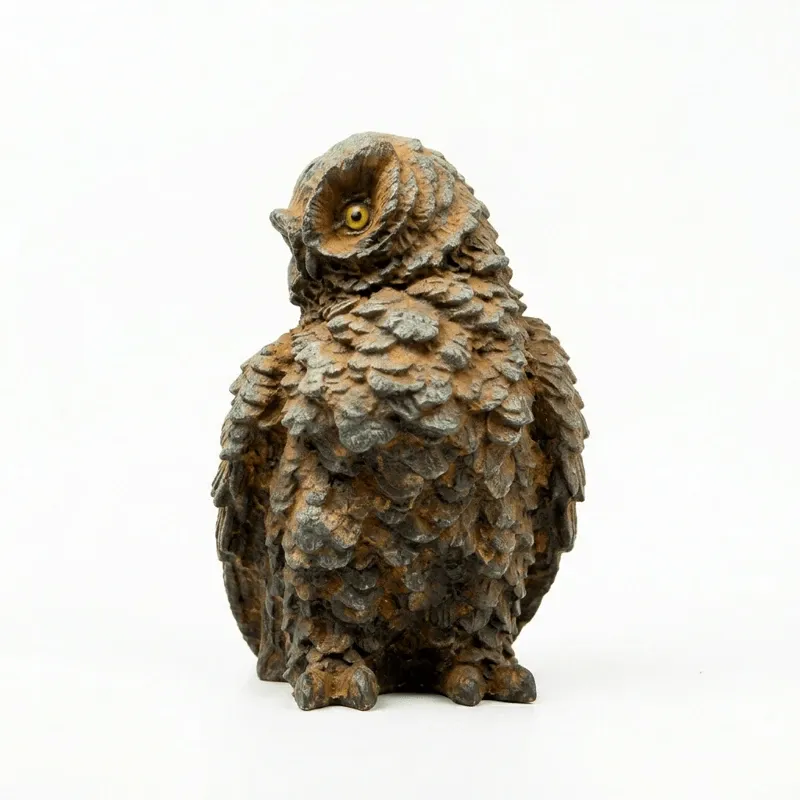 Natural Rust Iron & Resin Owl Figurine for Timeless Wisdom & Scholarly Elegance