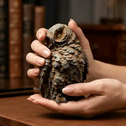 Natural Rust Iron & Resin Owl Figurine for Timeless Wisdom & Scholarly Elegance