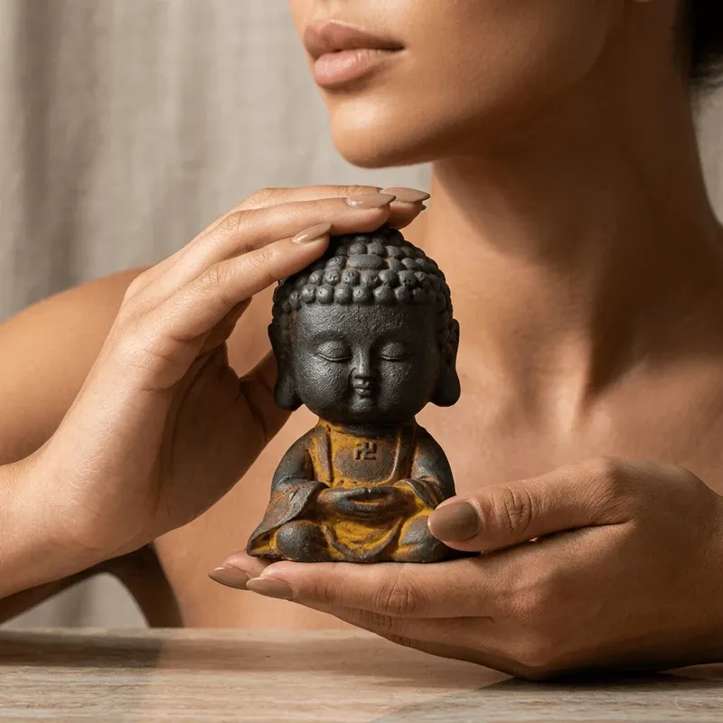 Meditating Little Buddha Iron Resin Zen Statue – Inner Peace, Mindfulness & Spiritual Serenity