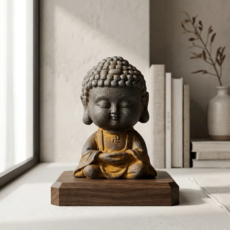 Meditating Little Buddha Iron Resin Zen Statue – Inner Peace, Mindfulness & Spiritual Serenity