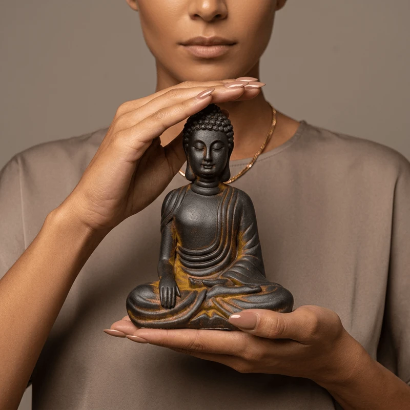Natural Rust Iron-Resin Buddha Statue for Inner Peace & Spiritual Protection