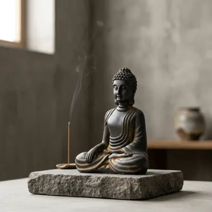 Natural Rust Iron-Resin Buddha Statue for Inner Peace & Spiritual Protection