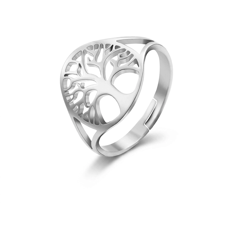 Tree of Life Stainless Steel Open Ring – Growth, Vitality & Hope