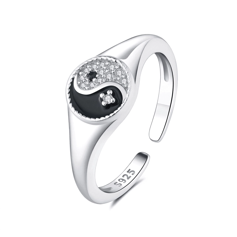 Yin Yang 925 Sterling Silver Adjustable Ring for Inner Harmony & Protection