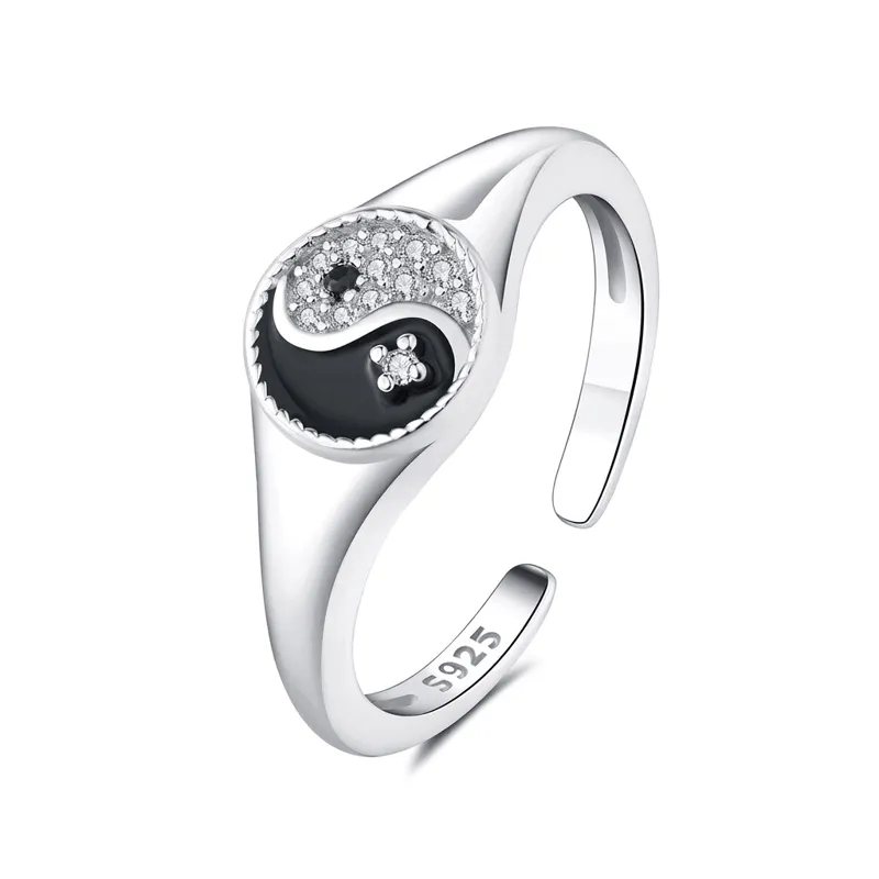 Yin Yang 925 Sterling Silver Adjustable Ring for Inner Harmony & Protection