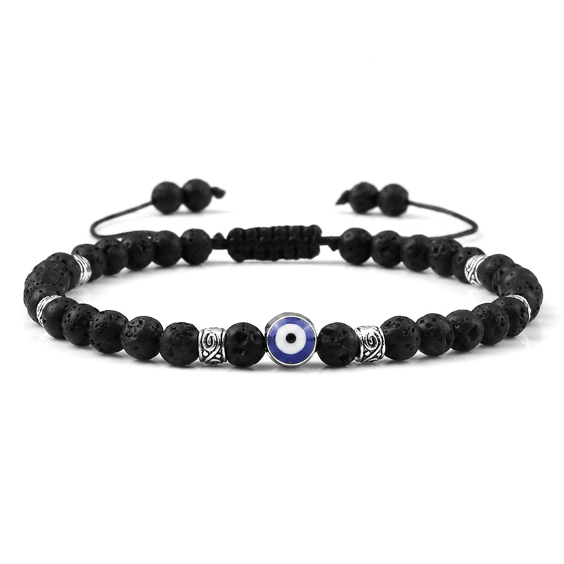 Volcanic Stone Evil Eye Beaded Bracelet – Protection, Stress Relief & Emotional Balance