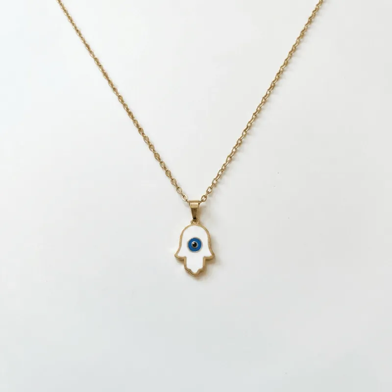 Hamsa Hand Titanium Steel Necklace for Protection & Good Fortune