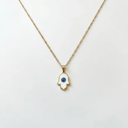 Hamsa Hand Titanium Steel Necklace for Protection & Good Fortune