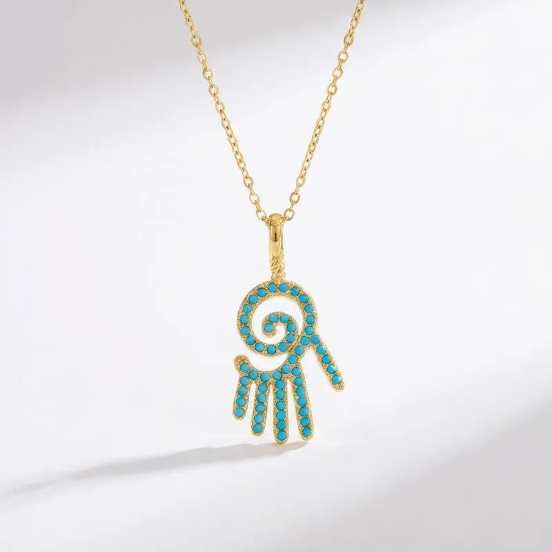 Gold Hamsa Hand Titanium Steel Necklace for Spiritual Protection & Good Fortune