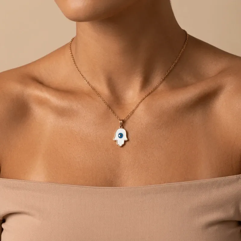 Hamsa Hand Titanium Steel Necklace for Protection & Good Fortune