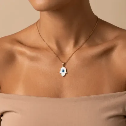 Hamsa Hand Titanium Steel Necklace for Protection & Good Fortune