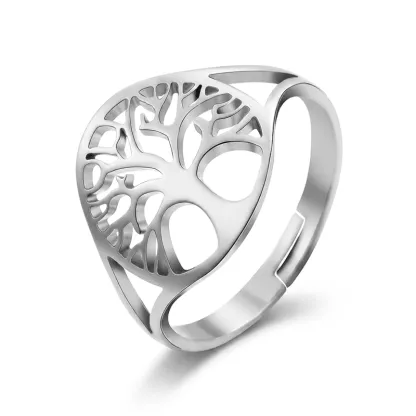 Tree of Life Stainless Steel Open Ring – Growth, Vitality & Hope