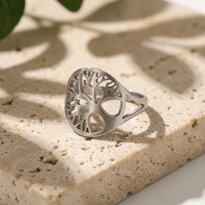 Tree of Life Stainless Steel Open Ring – Growth, Vitality & Hope