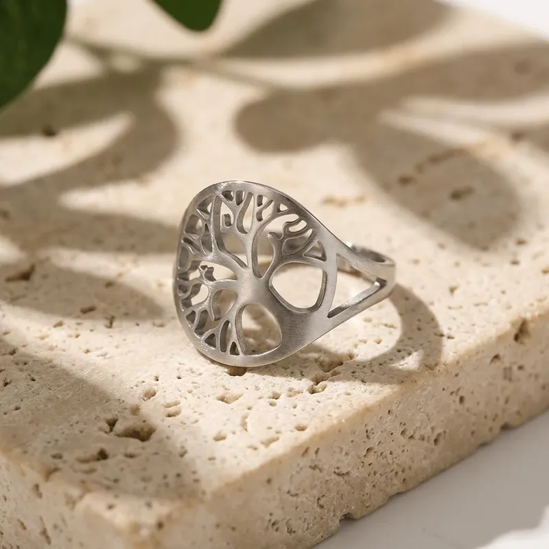 Tree of Life Stainless Steel Open Ring – Growth, Vitality & Hope