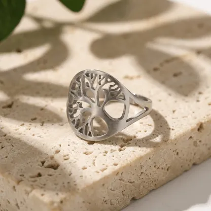 Tree of Life Stainless Steel Open Ring – Growth, Vitality & Hope