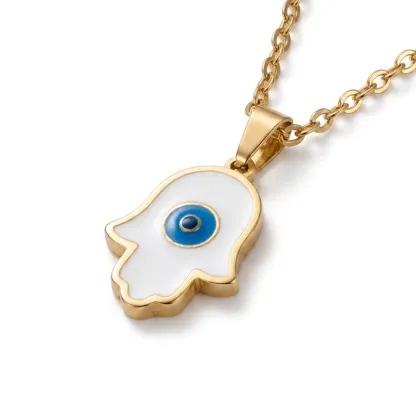 Hamsa Hand Titanium Steel Necklace for Protection & Good Fortune