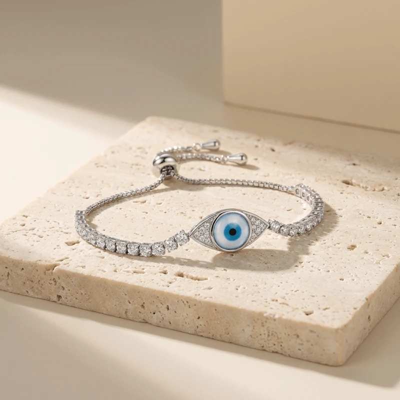 Blue Zircon & Copper Evil Eye Bracelet – Protection, Positive Energy & Good Luck