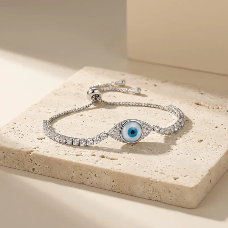 Blue Zircon & Copper Evil Eye Bracelet – Protection, Positive Energy & Good Luck
