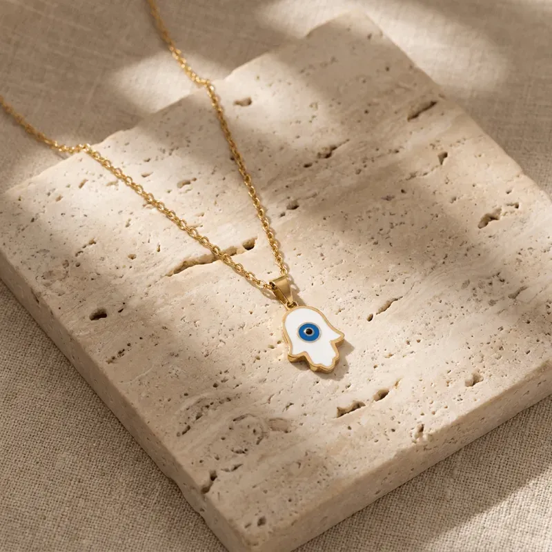 Hamsa Hand Titanium Steel Necklace for Protection & Good Fortune