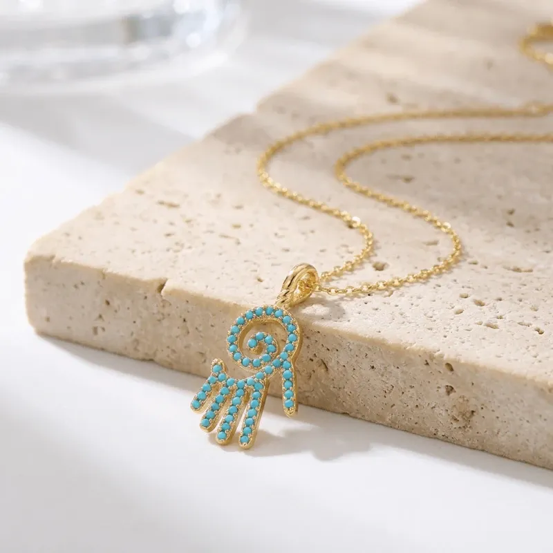 Gold Hamsa Hand Titanium Steel Necklace for Spiritual Protection & Good Fortune