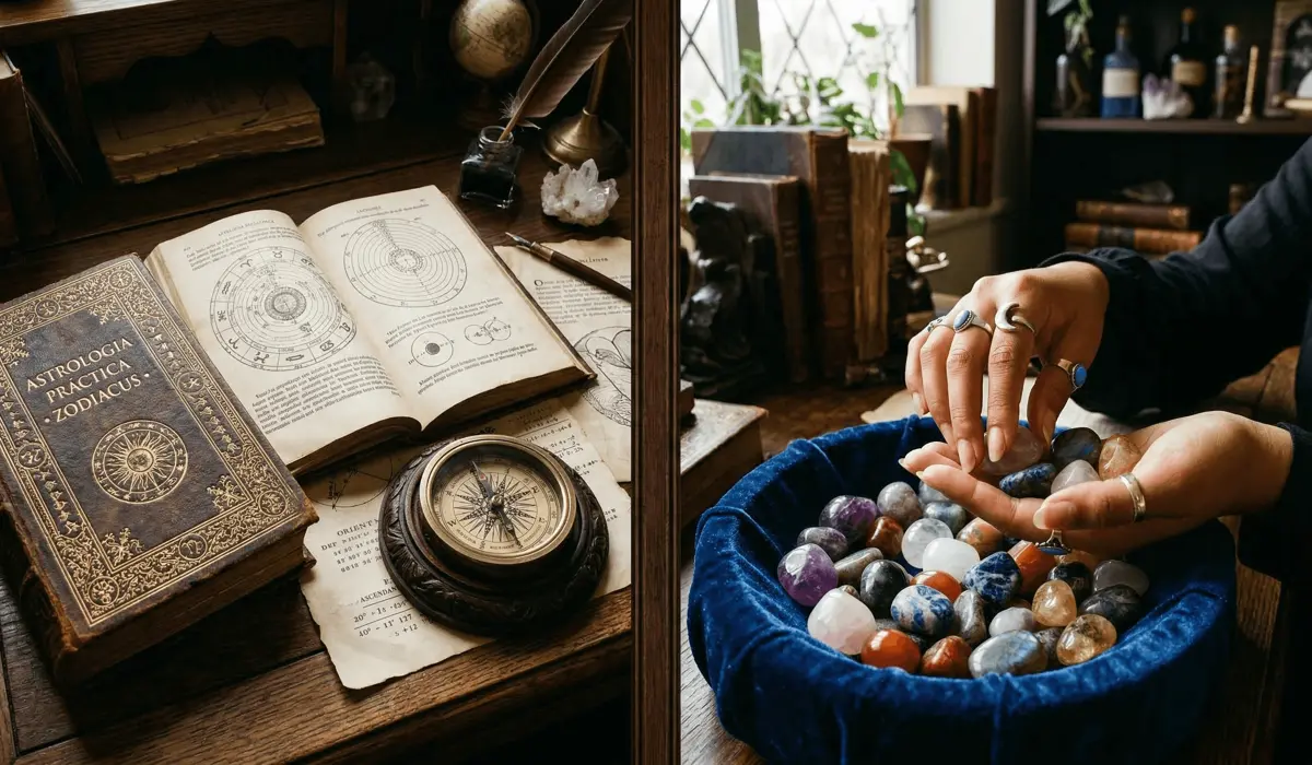 Comparison of structured astrological crystal selection versus intuitive gemstone picking for personal energy alignment.