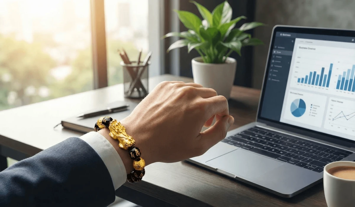 Proper way to wear a Pixiu bracelet on the left hand for wealth attraction in a professional setting.