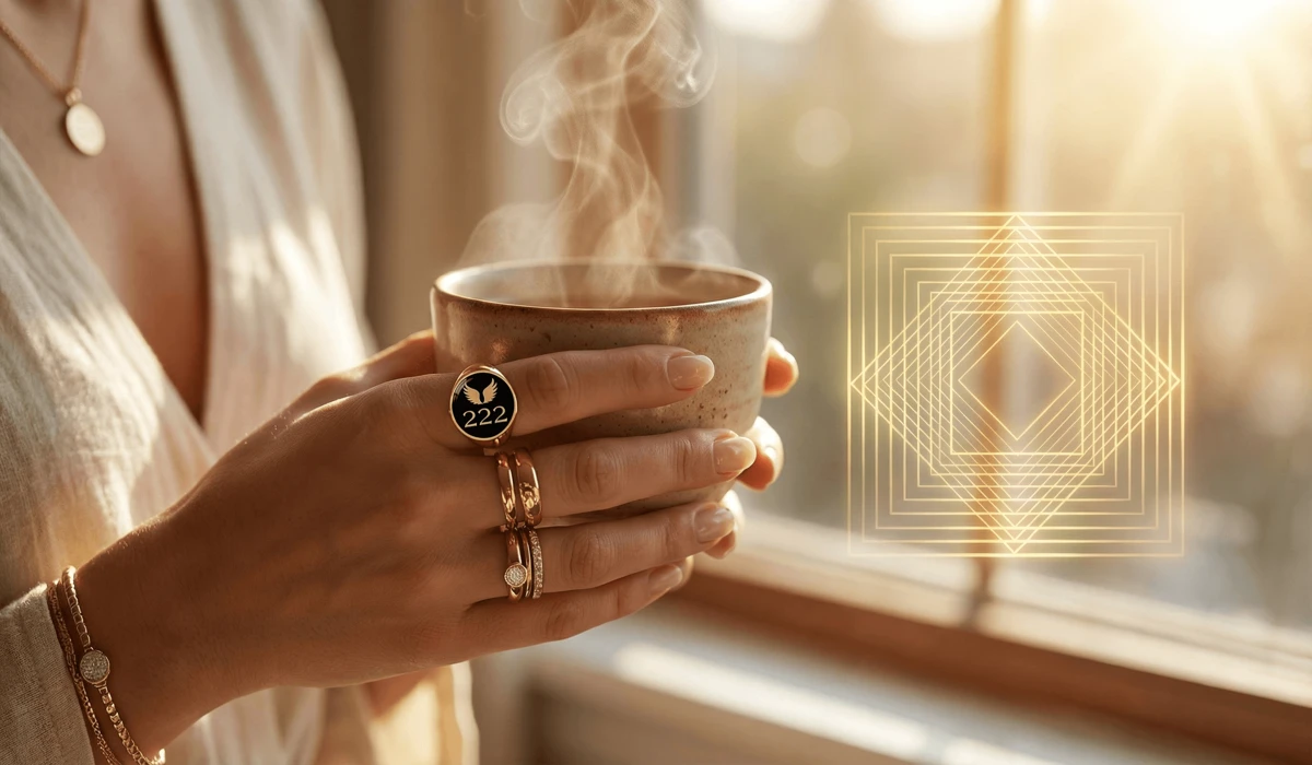 Close-up of elegant angel number jewelry for 222 and 444, symbolizing manifestation and protection.