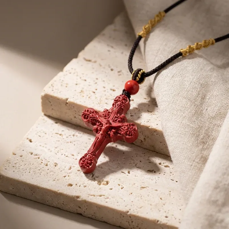 Cinnabar Cross Necklace – Protection, Spiritual Peace & Good Fortune