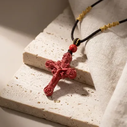 Cinnabar Cross Necklace – Protection, Spiritual Peace & Good Fortune
