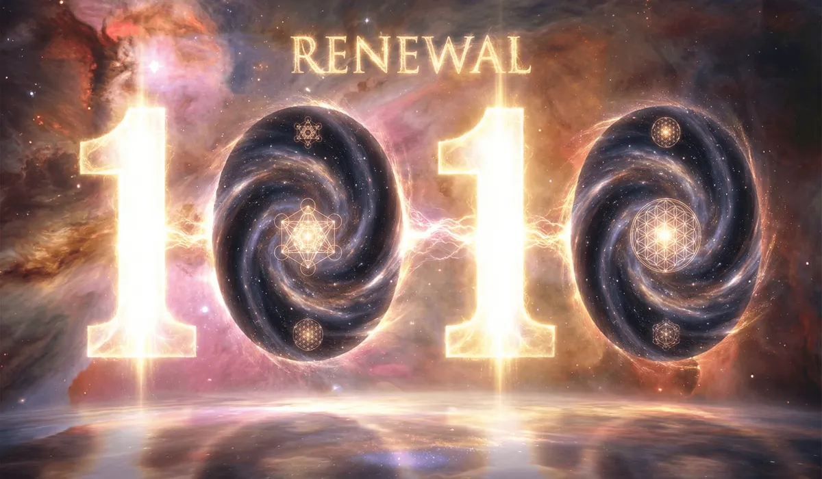Celestial visualization of angel number 1010 symbolizing the bridge between ego and the infinite universe.