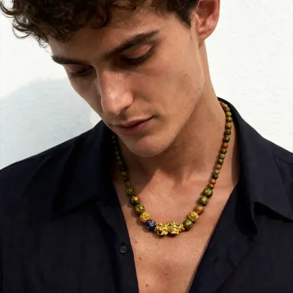 Chrysoprase Pixiu Fortune Necklace - The Bloom of Inner Peace