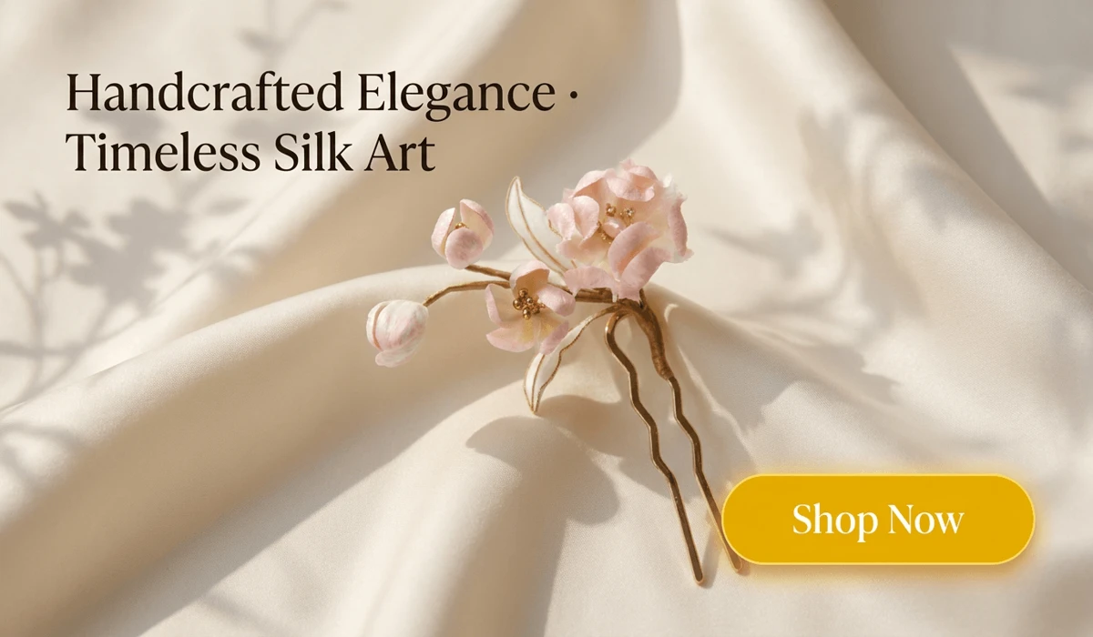 Handmade Velvet Flower Hairpin showcasing traditional silk floral craftsmanship for elegant hair styling