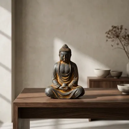 Natural Rust Iron & Resin Buddha Statue for Zen Serenity & Inner Peace