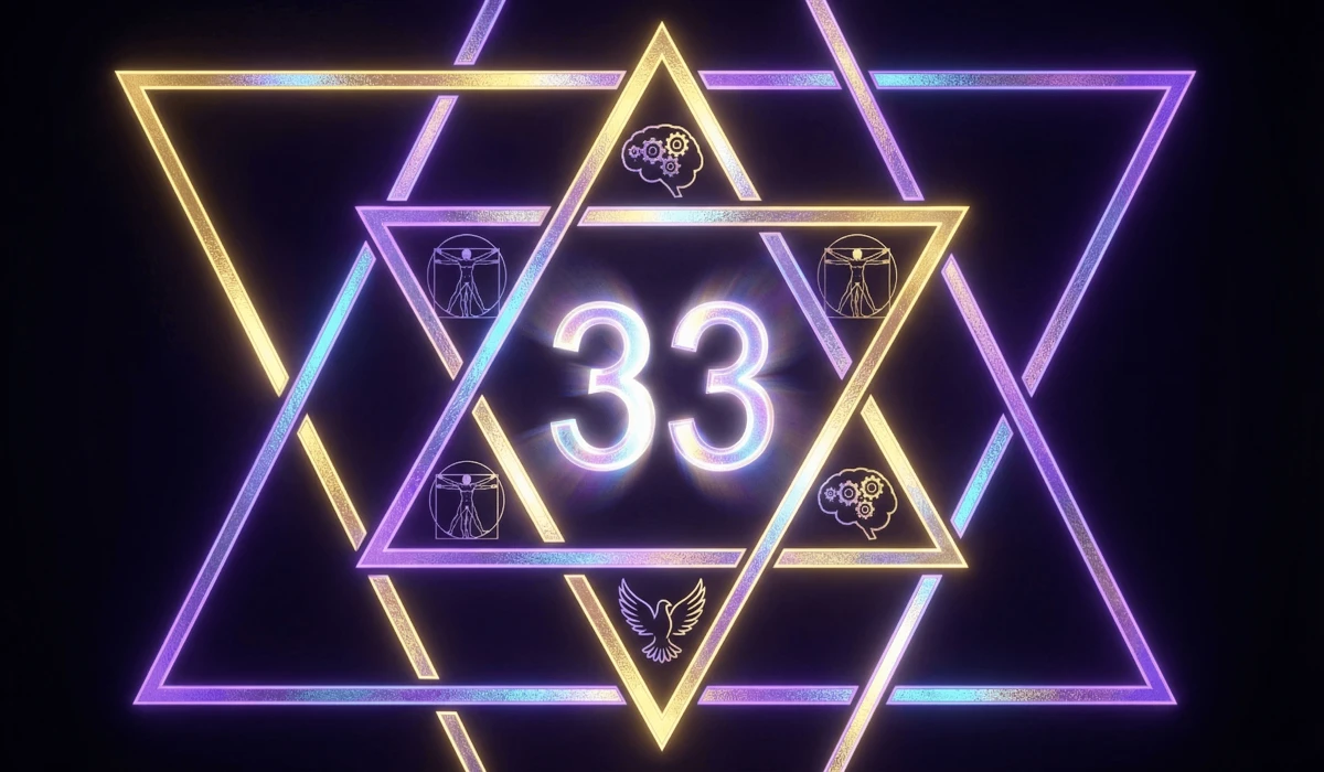 Sacred geometry design of the number 33 symbolizing the fusion of mind, body, and spirit.