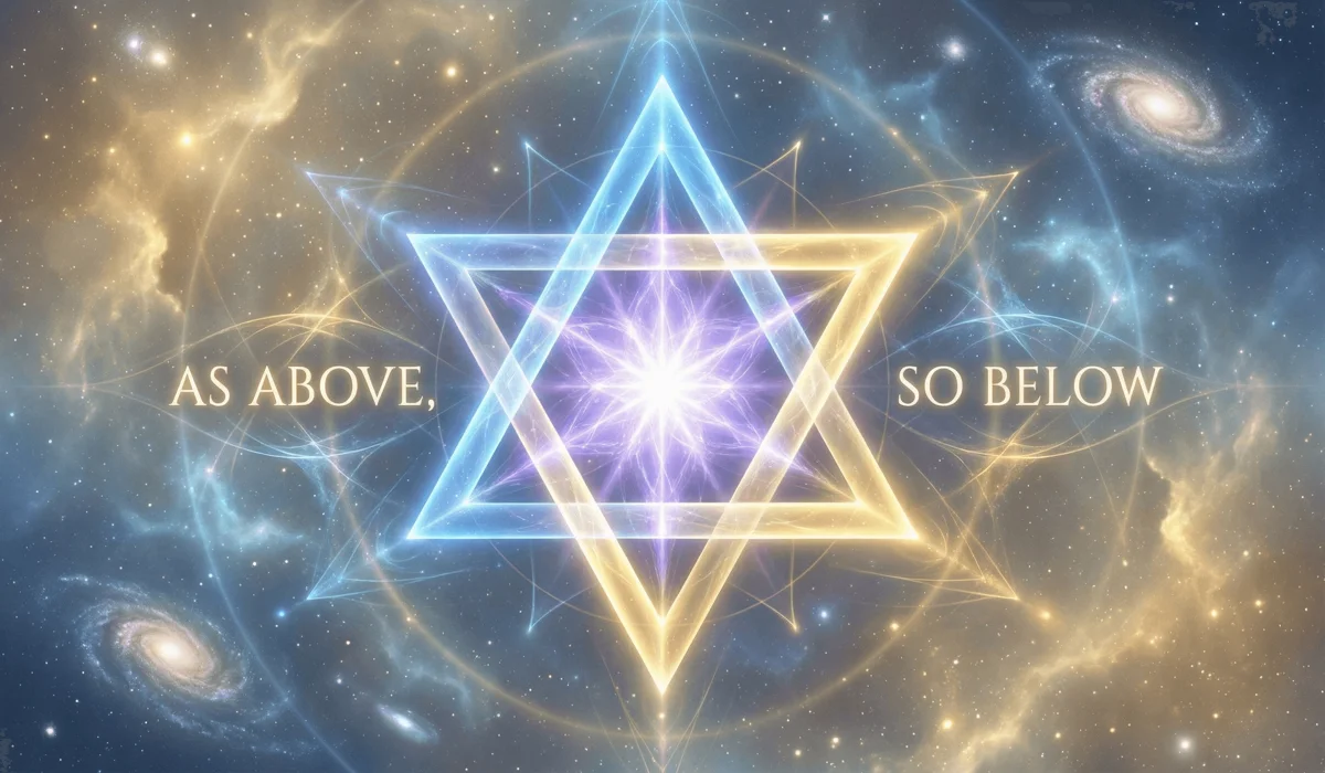 Sacred geometry of the Star of David showing interlocking triangles representing the connection between God and humanity.
