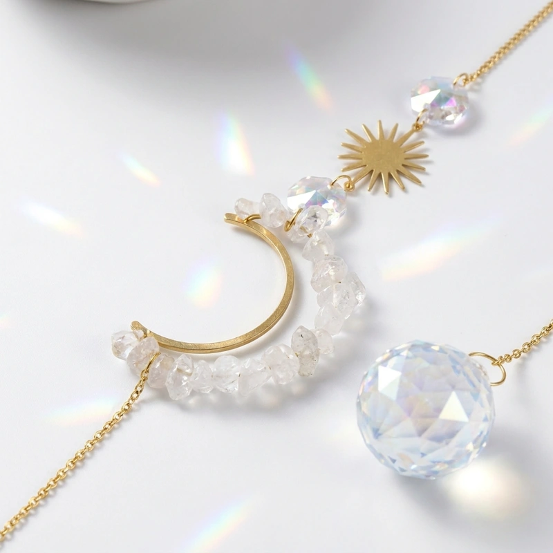 Clear Quartz Moon Suncatcher – Purifying Energy, Clarity & Inner Peace