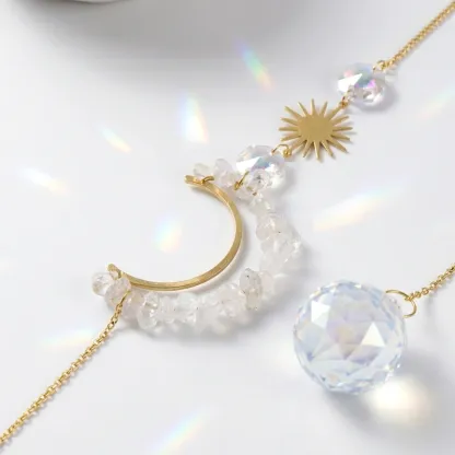 Clear Quartz Moon Suncatcher – Purifying Energy, Clarity & Inner Peace