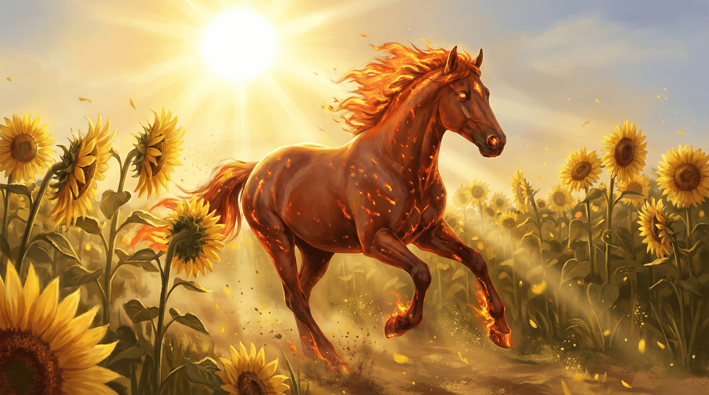 Symbolic representation of the 2026 Fire Horse Bing Wu year depicting vitality and peak Yang energy.