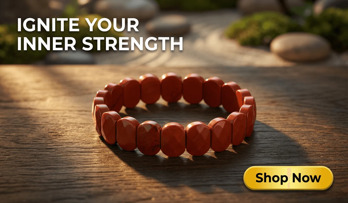Red Jasper Flat Beaded Bracelet for Courage and Vitality - Premium Healing Stone Jewelry with Shop Now Button
