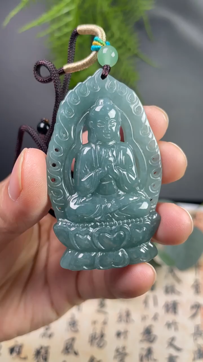Great Sun Tathagata Natural Jadeite Pendant – Enlightenment, Protection & Spiritual Prosperity