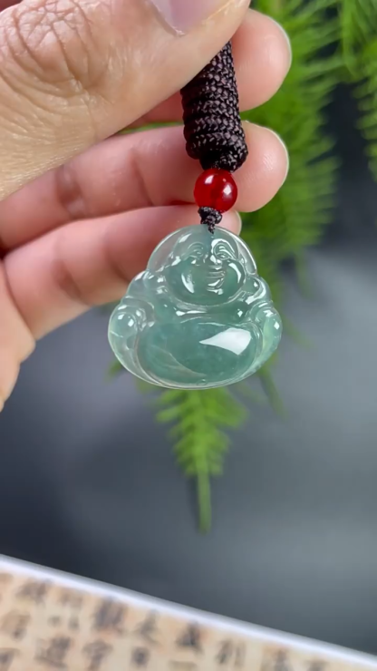 Blue Water Buddha Natural Jadeite Pendant – Good Fortune, Serenity & Protection