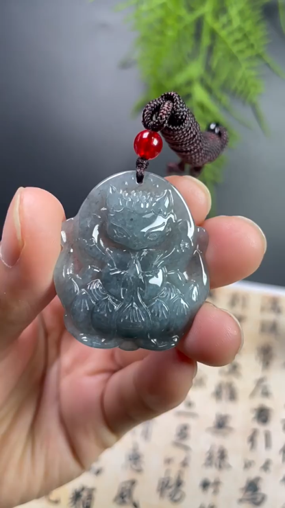 Nine-Tailed Fox Fairy Natural A-Grade Jadeite Necklace for Prosperity & Spiritual Protection