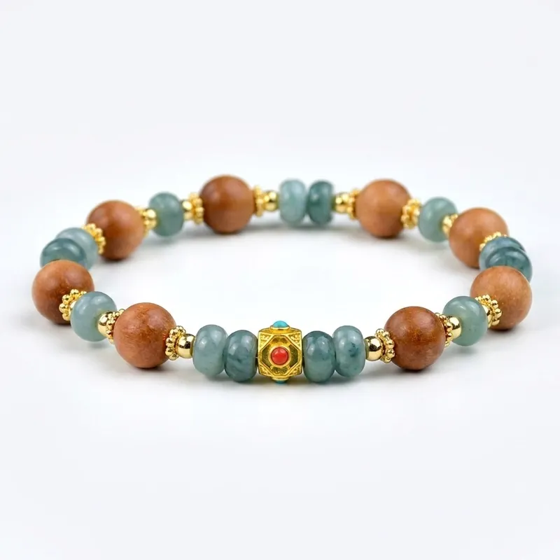 Blue Water Jade & Sandalwood Bracelet – Inner Peace & Timeless Elegance