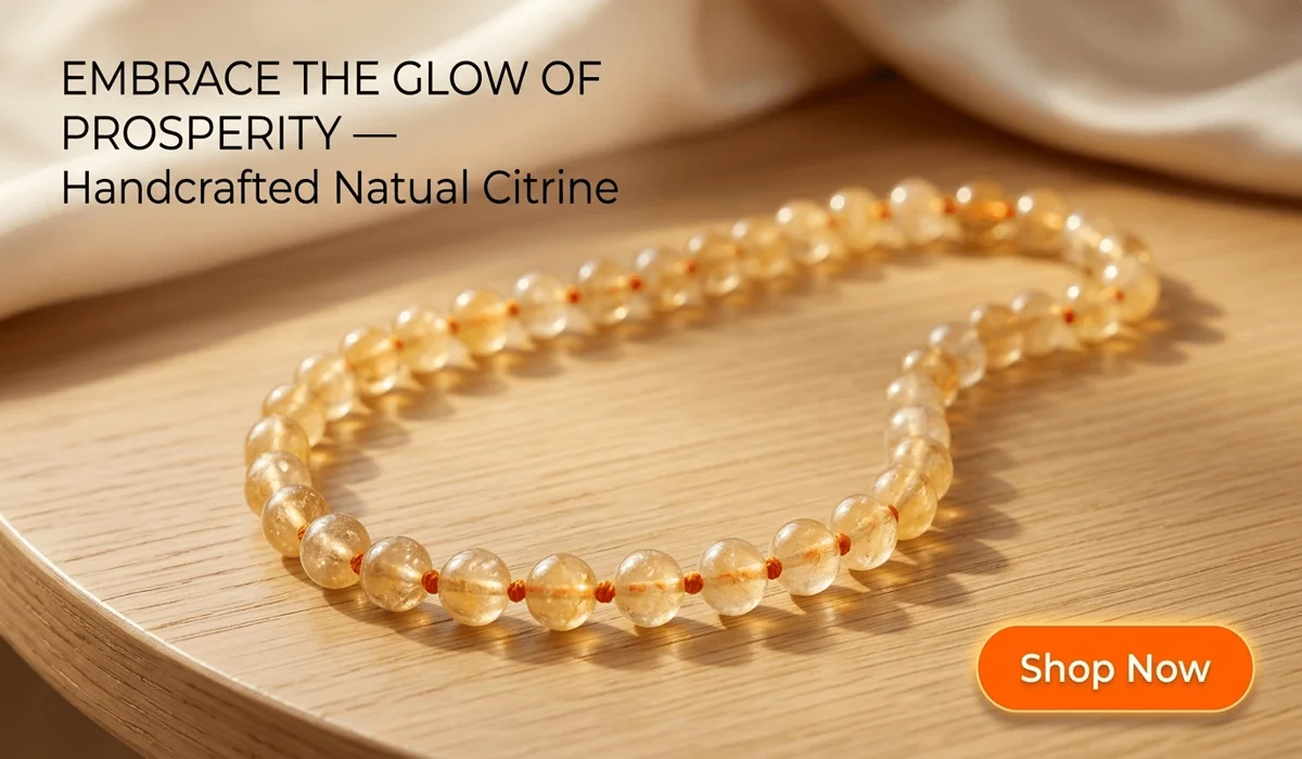 Citrine Radiance Necklace - Natural yellow gemstone bead necklace for prosperity and wealth, luxury handmade jewelry for blog content.