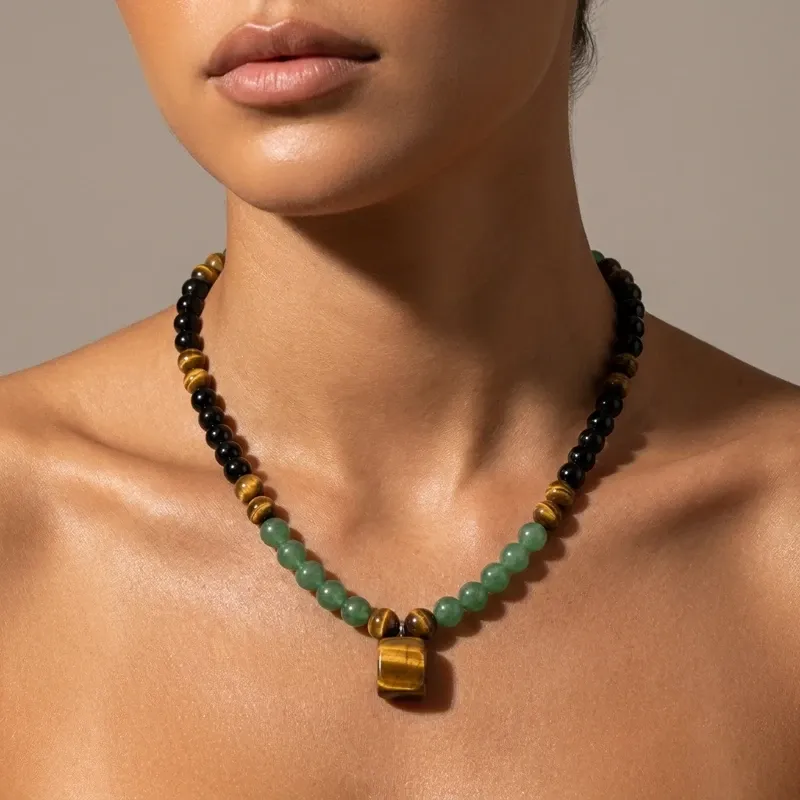 Tiger's Eye & Obsidian Necklace – Courage, Protection & Grounding Energy