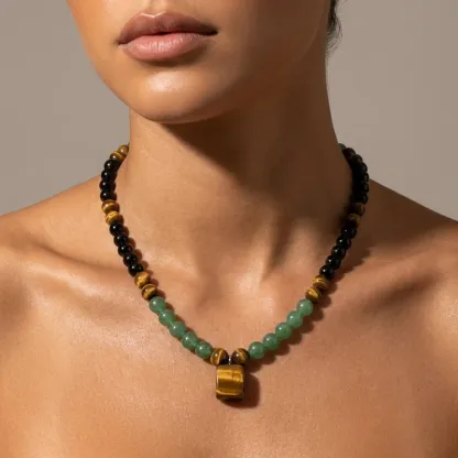Tiger's Eye & Obsidian Necklace – Courage, Protection & Grounding Energy