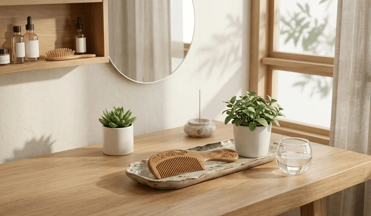 Proper storage of a wooden comb in a dry, ventilated area to maintain its energy and physical integrity.