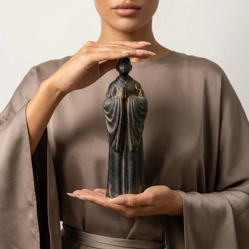 Natural Rust Iron Resin Monk Statuette for Inner Peace & Spiritual Serenity