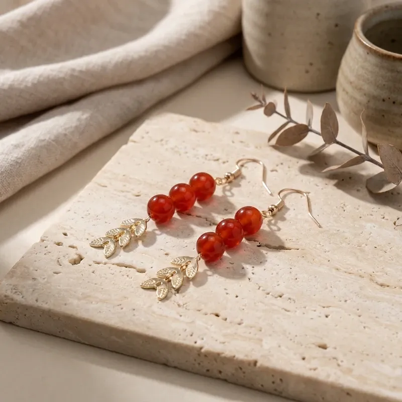 Red Agate Earrings for Inner Harmony & Auspicious Energy