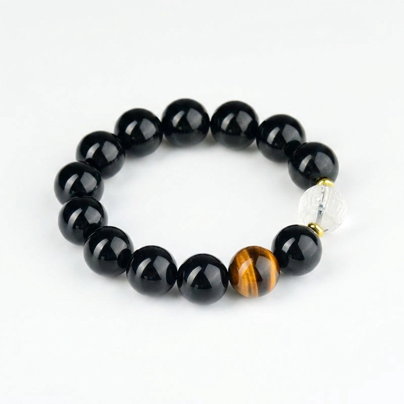 Obsidian, Clear Quartz & Yellow Tiger Eye Bracelet - Protection, Courage & Prosperity